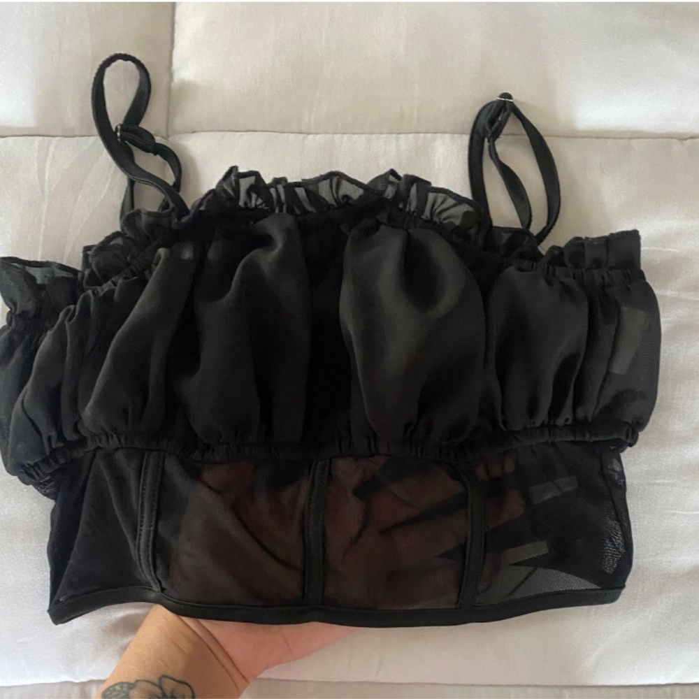 Black mesh crop top